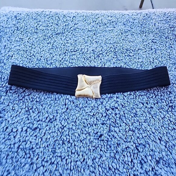 Unbranded Accessories - Vintage Women's Black Elastic Belt Gold Buckle 30" Unstretched